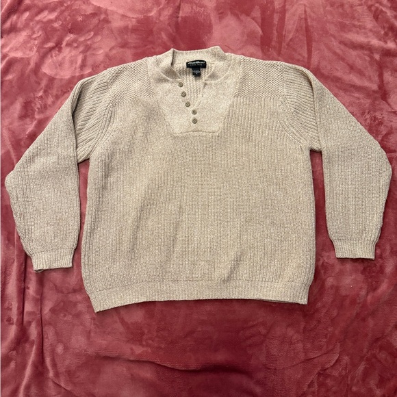 Eddie Bauer Men's Beige Sweater XL grandpacore 100% cotton - Picture 1 of 4